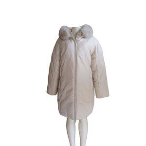 1 Madison Beige Puffer Coat W/ Fox Fur Trim Down/Feather Fill  XL